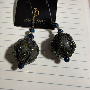 Blue and Green Beaded Earrings